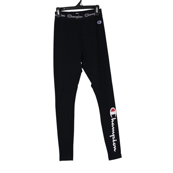 Champion Leggings XS Womens Black Logo Cotton Blend Stretch Sporting - Picture 2 of 7